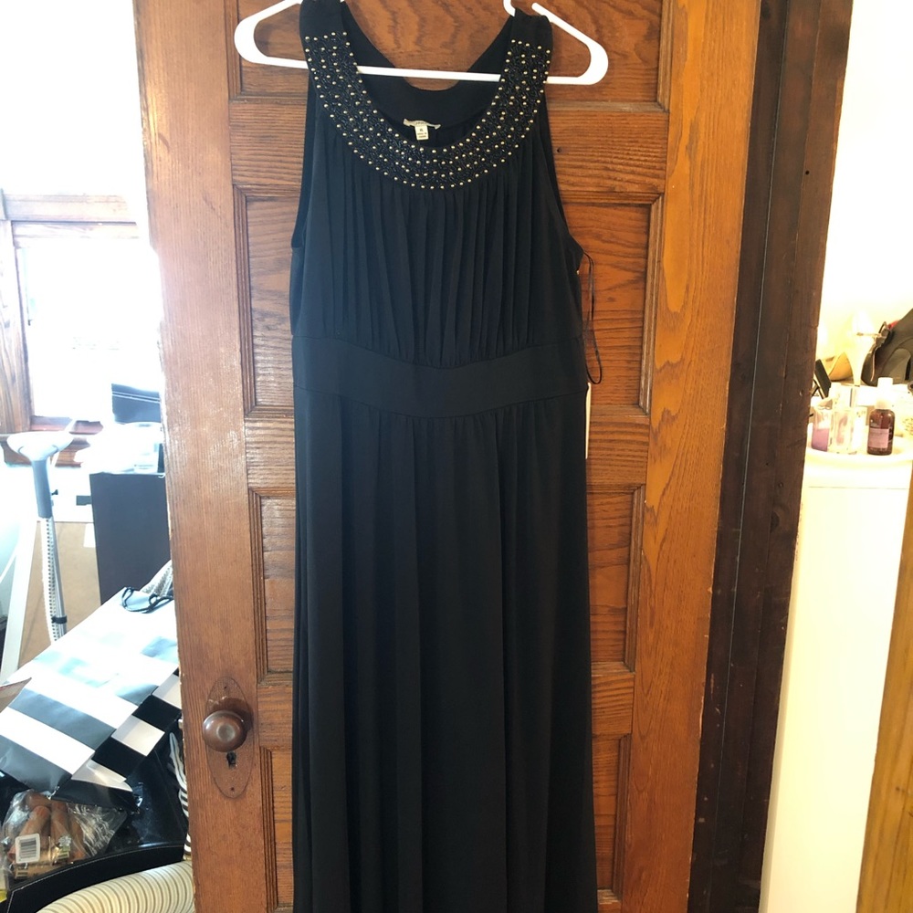 Floor length black dress with beaded collar